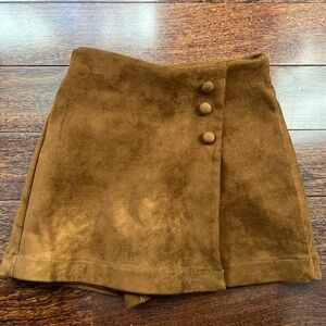 Brown Suede Mini Skort with Button Detail
